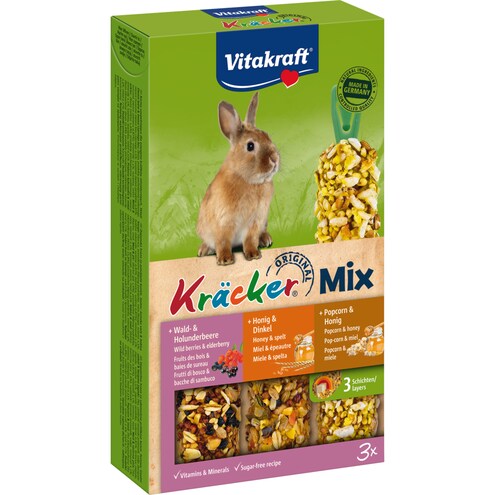 Vitakraft Kräcker Trio Mix Waldbeere/Honig/Popcorn für Zwergkaninchen
