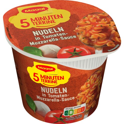 Maggi 5 Minuten Terrine Nudeln in Tomaten-Mozzarella-Sauce