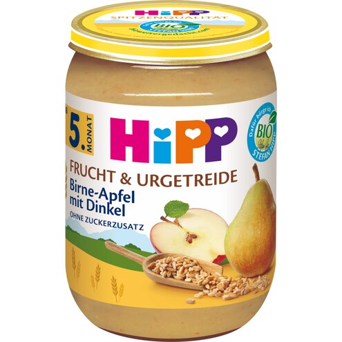 HiPP Bio Frucht & Urgetreide Birne in Apfel mit Dinkel nach 4. Monat
