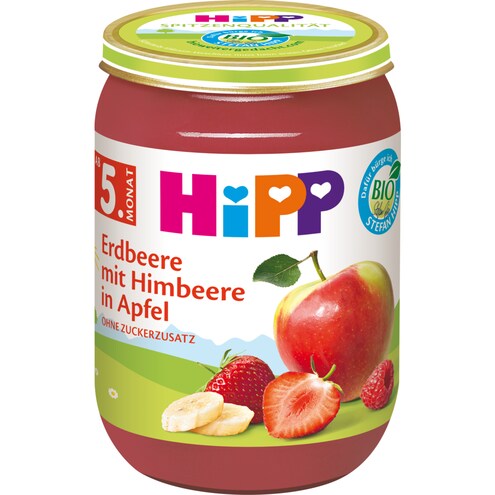 HiPP Bio Erdbeere mit Himbeere in Apfel ab 5. Monat Bild 1