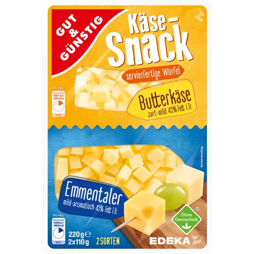 GUT&GÜNSTIG Käsesnack-Würfel Butterkäse und Emmentaler 45% Fett i. Tr.