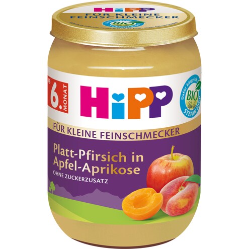 HiPP Bio Für kleine Feinschmecker Platt-Pfirsich in Apfel-Aprikose ab 6.Monat