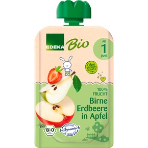 EDEKA Bio Quetschbeutel Birne Erdbeere in Apfel Bild 0