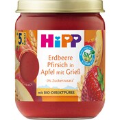 HiPP Bio Erdbeere Pfirsich in Apfel mit Grieß ab 6. Monat