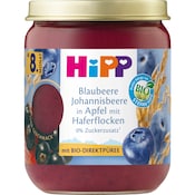 HiPP Bio Blaubeere Johannisbeere in Apfel mit Haferflocken ab 8. Monat